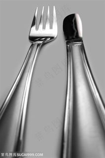 西餐餐具-刀与叉特写