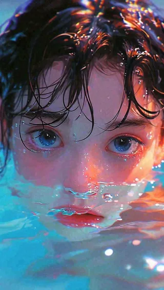 夏天少年男孩海底游泳水面，夏至小暑儿童节