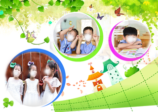 相册儿童宝宝PSD模版相册模版气球花草树木小孩清背景图免扣背景元素