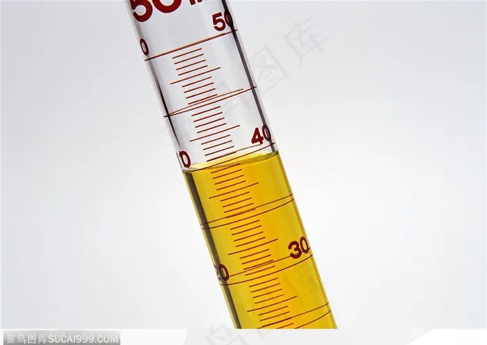 研究实验器具-盛着黄色溶液的量筒