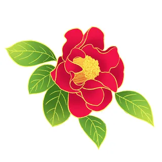 国潮风立体浮雕金边手绘花朵花卉PSD设计PNG免扣图片元素素材