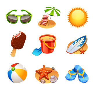 卡通海边度假杂物