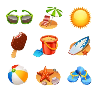 卡通海边度假杂物