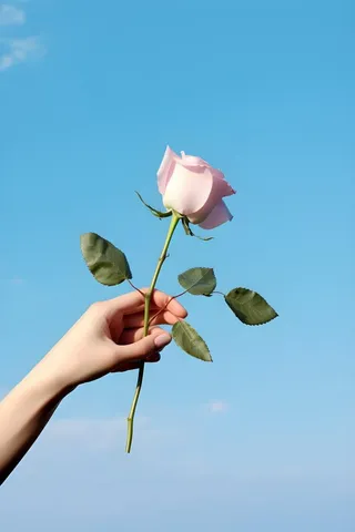 手拿玫瑰蓝色摄影