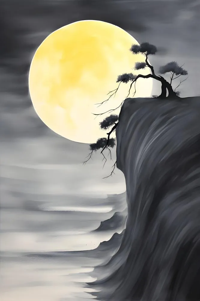月亮月光山脉水墨简约背景(2400x3600)