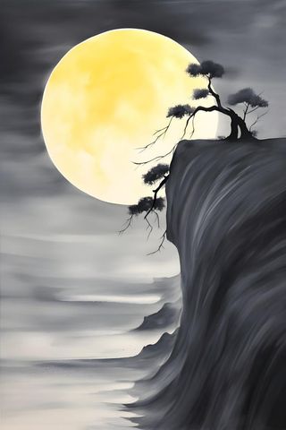 月亮月光山脉水墨简约背景