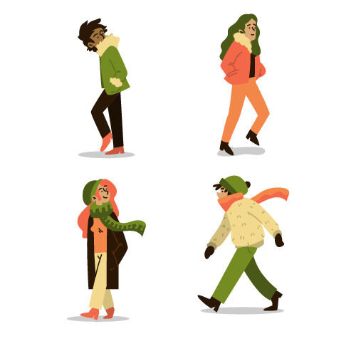 冬天服饰服装冬装穿冬装保暖冬季卡通人物男女装Ai矢量图片素材