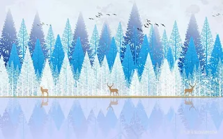 水彩树林唯美风景画插画