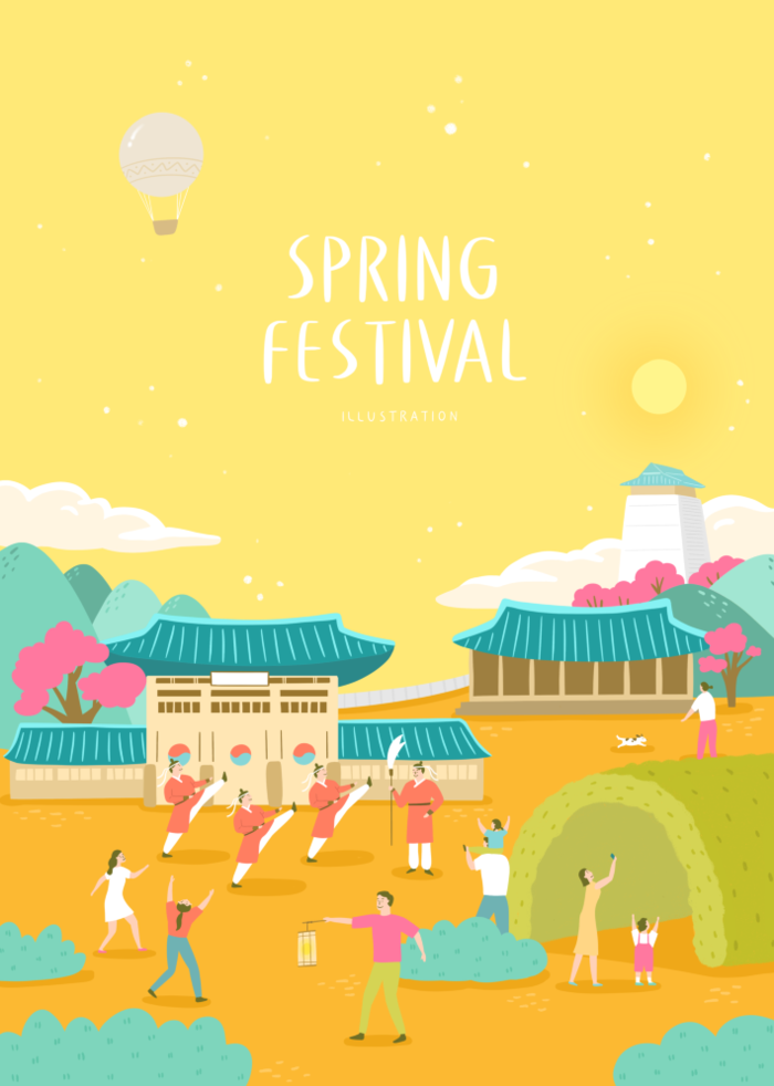 春天插画psd模版下载