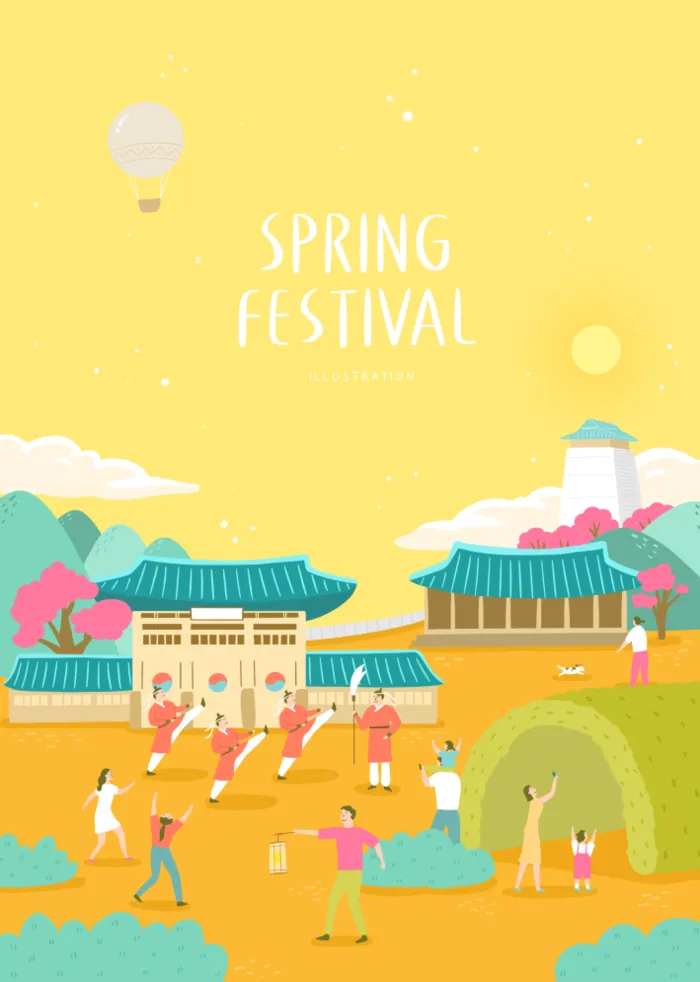 春天插画psd模版下载