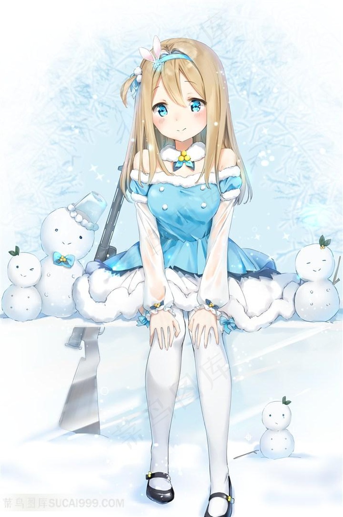 雪地上嬉戏的可爱女生日本动漫图片