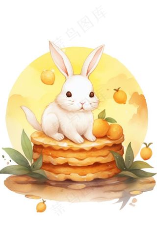 白兔月饼可爱水彩插画免抠