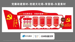 党建文化墙党建素材CDR预览图红色背景跟党走中国梦优秀党员入党