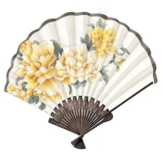 古风扇子黄花牡丹插画免抠