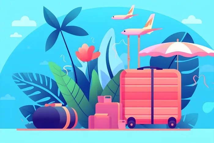 行李箱旅行蓝色天空背景(3600x2400)