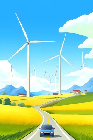 清新乡村路边插画