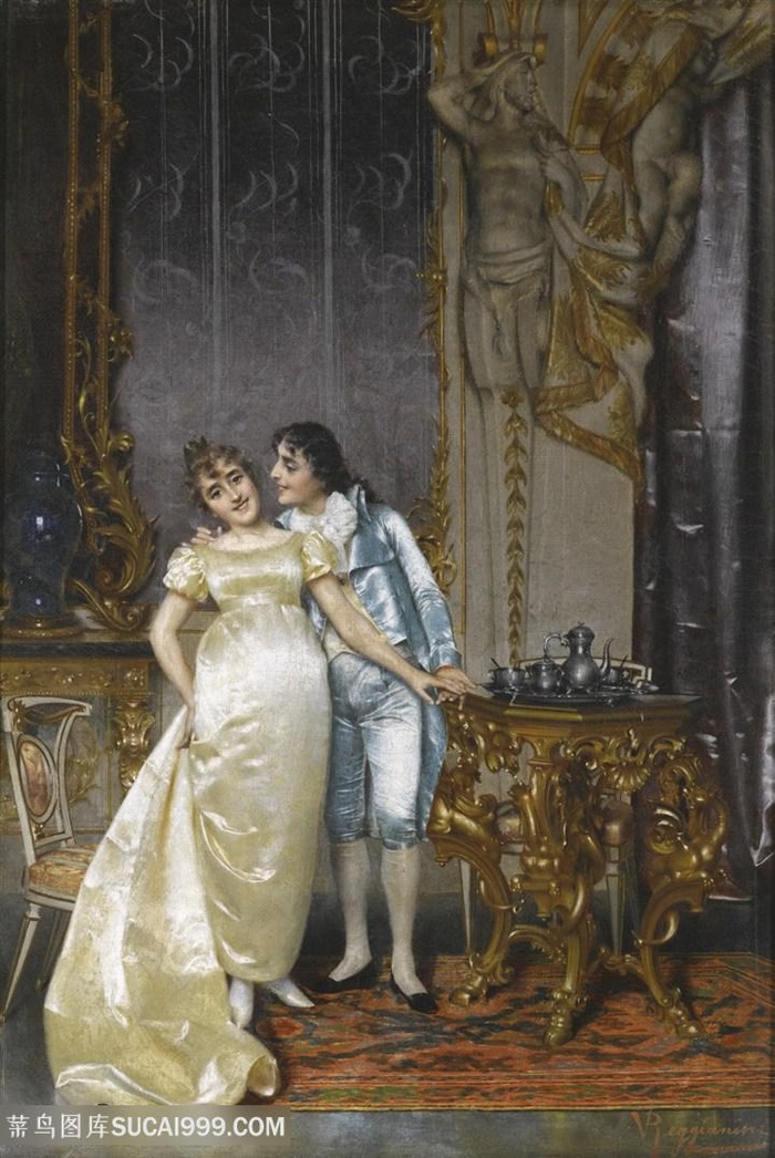 欧洲宫廷客厅夫妻油画