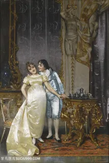 欧洲宫廷客厅夫妻油画