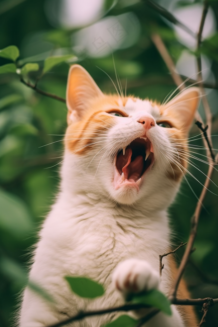 猫张开大嘴的猫咪可爱橘猫摄影图(2688x4032)