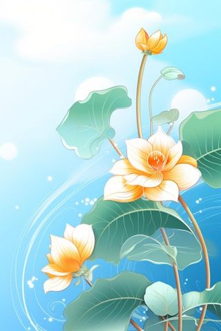 创意清新淡蓝色荷花古风背景