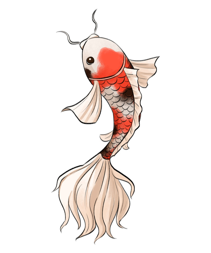 手绘烫金国潮中国风卡通锦鲤鱼金鱼插画装饰元素PSD设计素材