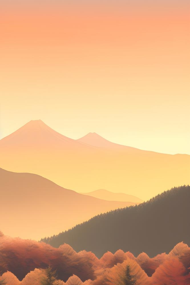 落日秋天树叶黄色山脉意境背景(2400x3600)