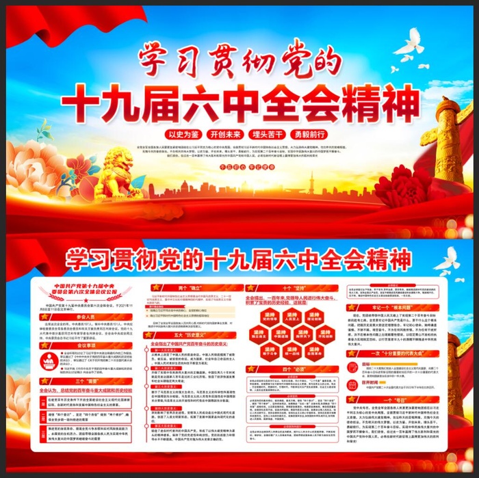 十九届六中全会精神宣传栏展板psd模版下载