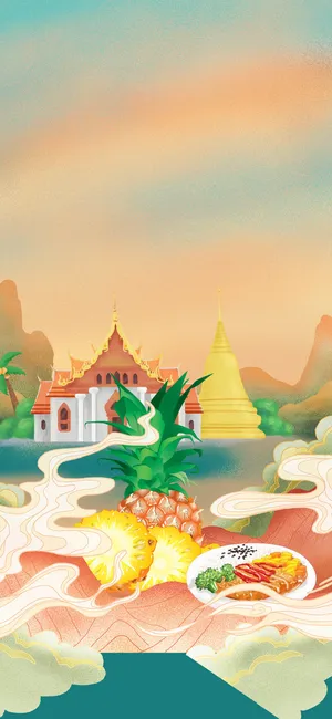 中国风仙鹤古风建筑西安大雁塔建筑插画