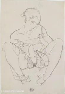 席勒手绘线描女性装饰画 席勒手绘线描女性装饰画