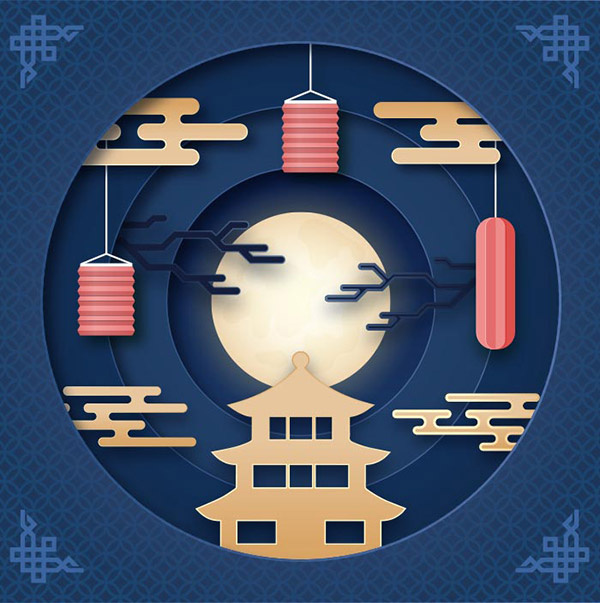剪纸中秋矢量