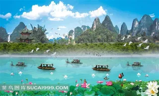 蓝天白云下的荷花