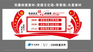 党建文化墙党建素材CDR预览图红色背景*核心价值观国家社会个人