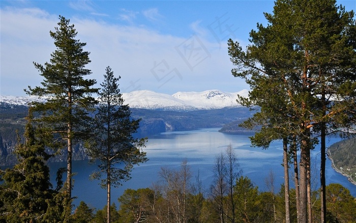 挪威峡湾山水植被风景素材