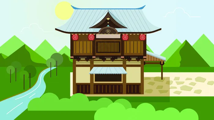 古风建筑插画ai矢量模版下载
