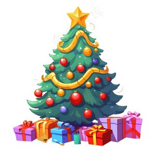 圣诞树装饰礼物节日卡通插画免抠