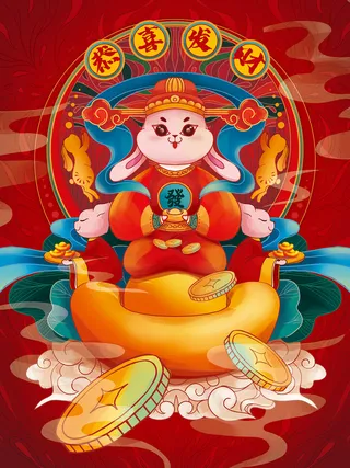 恭喜发财 招财进宝 恭喜发财海报 招财进宝海报 兔年吉祥海报