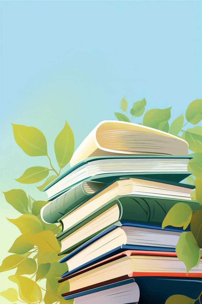 清新书籍读书蓝绿色海报背景