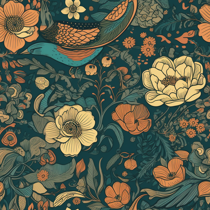 花鸟图，插画风格，无缝贴图，素材