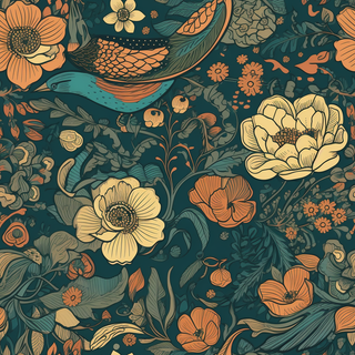 花鸟图，插画风格，无缝贴图，素材