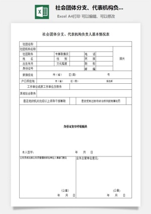 社会团体分支、代表机构负责人基本情况表excel模板