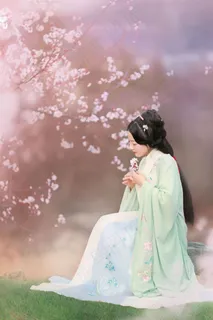 拿着花瓣的古装美女图片