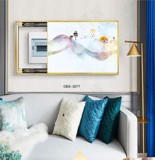 轻奢晶瓷装饰画客厅沙发背景墙酒店挂画壁画样板模型房间简约现代电表箱