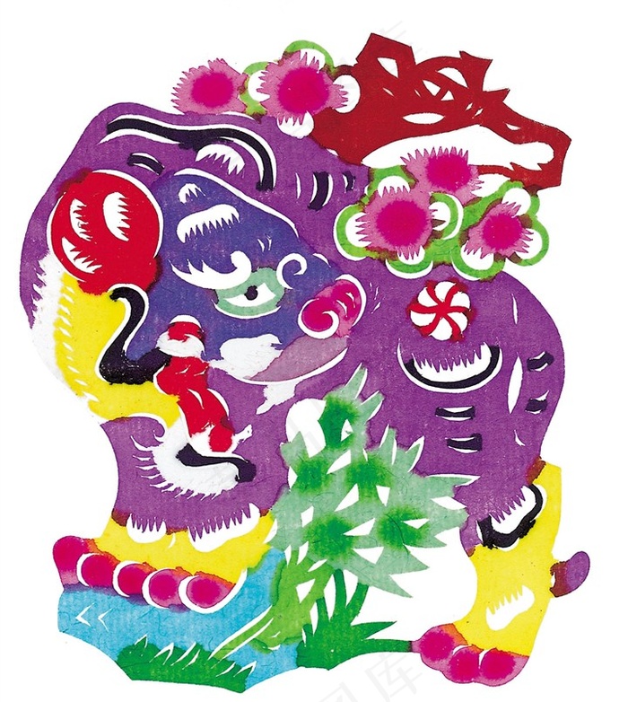 剪纸狮子卡通素材图片