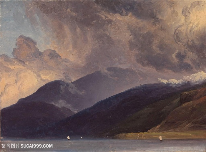 山脉唯美风景画油画