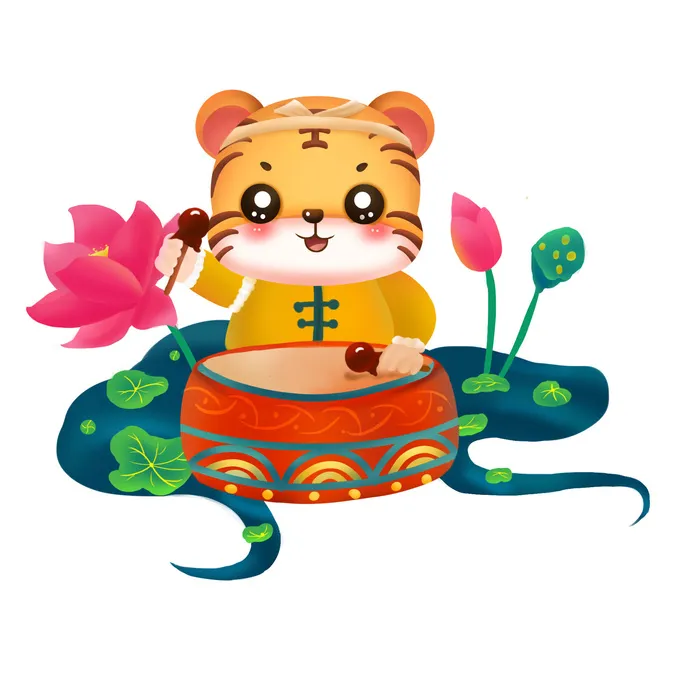 手绘2022虎年新年春节卡通老虎形象IP插画元素PSD设计素材图案psd模版下载
