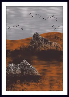 山脉岩石水彩装饰画