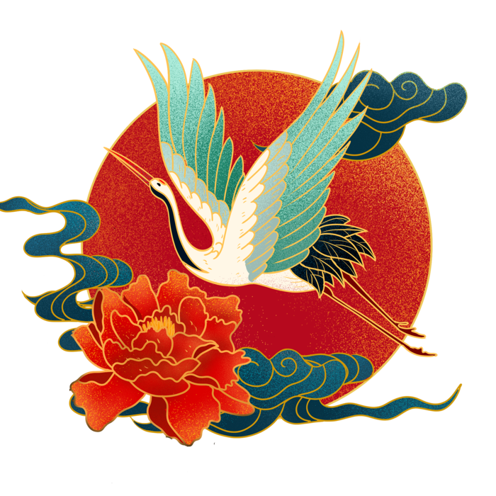 国潮仙鹤插画免扣素材设计素材