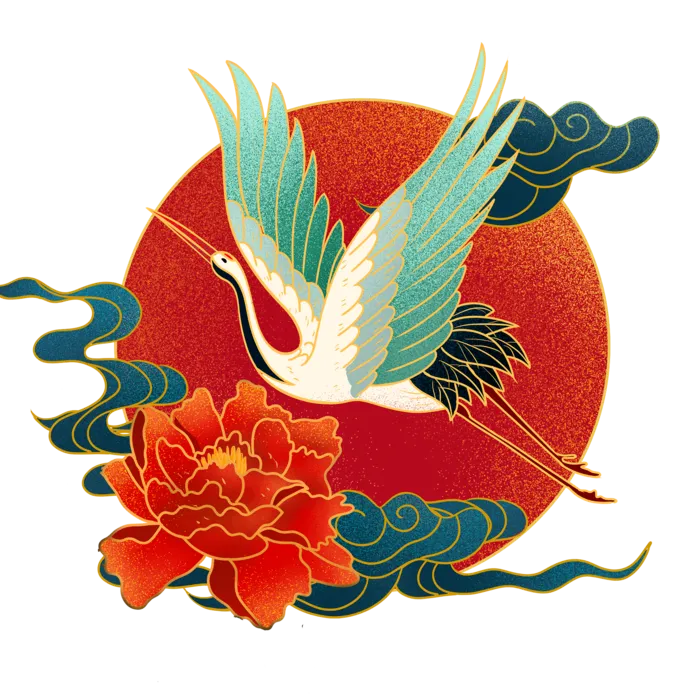 国潮仙鹤插画免扣素材设计素材