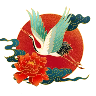 国潮仙鹤插画免扣素材设计素材