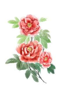 手绘国潮中国风古典牡丹花国花花卉装饰图案PSD设计素材